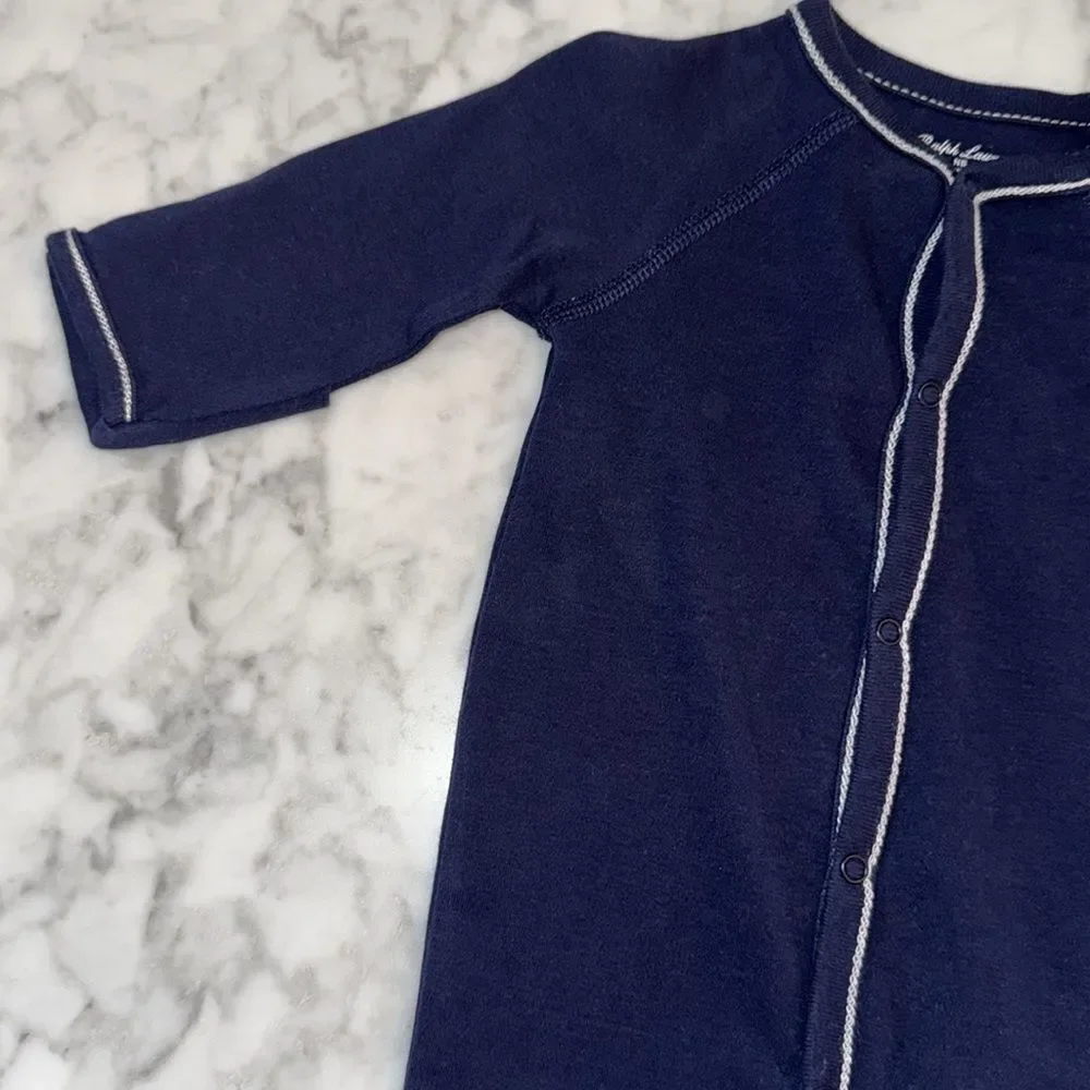 POLO RALPH LAUREN NAVY COTTON FOOTIE NB